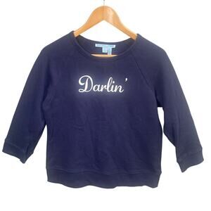 Draper James Top Small Darlin' Navy Spellout Blue 3/4 Sleeve Sweatshirt Preppy‎